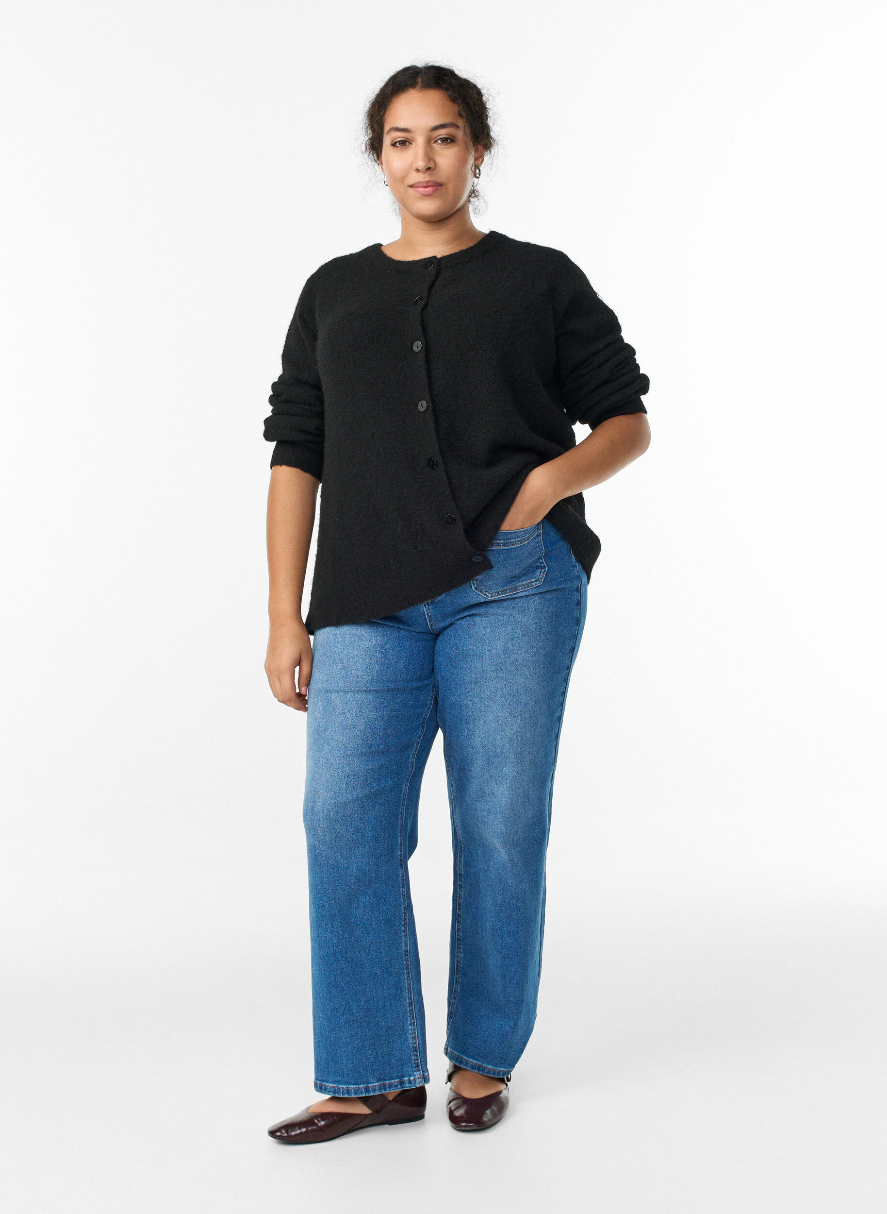 ZizziStrickjacke aus Wolle mit Kn&ouml;pfen, Schwarz, Model image number 1