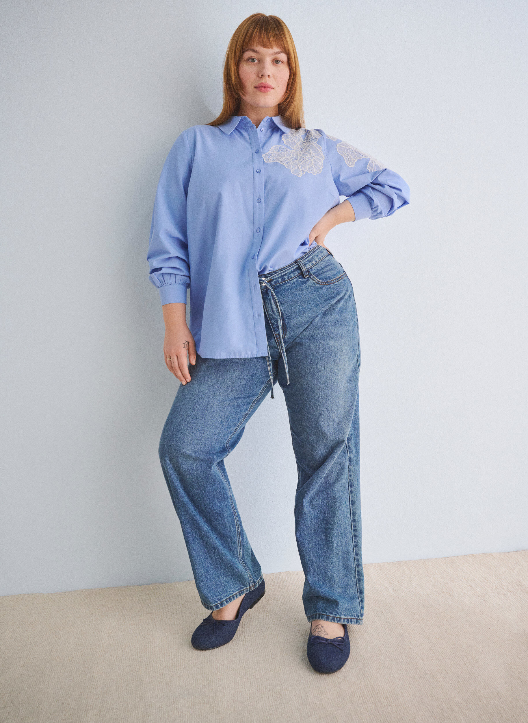 ZizziBluse mit Spitzendetails, Blau, Image image number 0