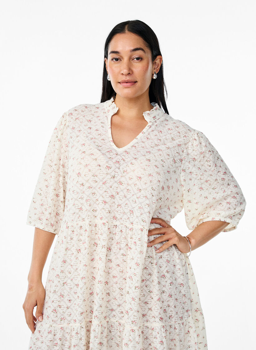 Kurzes Kleid in A-Linie mit 1/2 Ärmeln, Weiß, Model image number 2