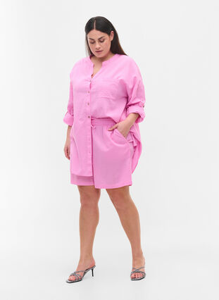 Lockere Shorts aus einer Baumwollmischung mit Leinen, Begonia Pink, Model image number 2