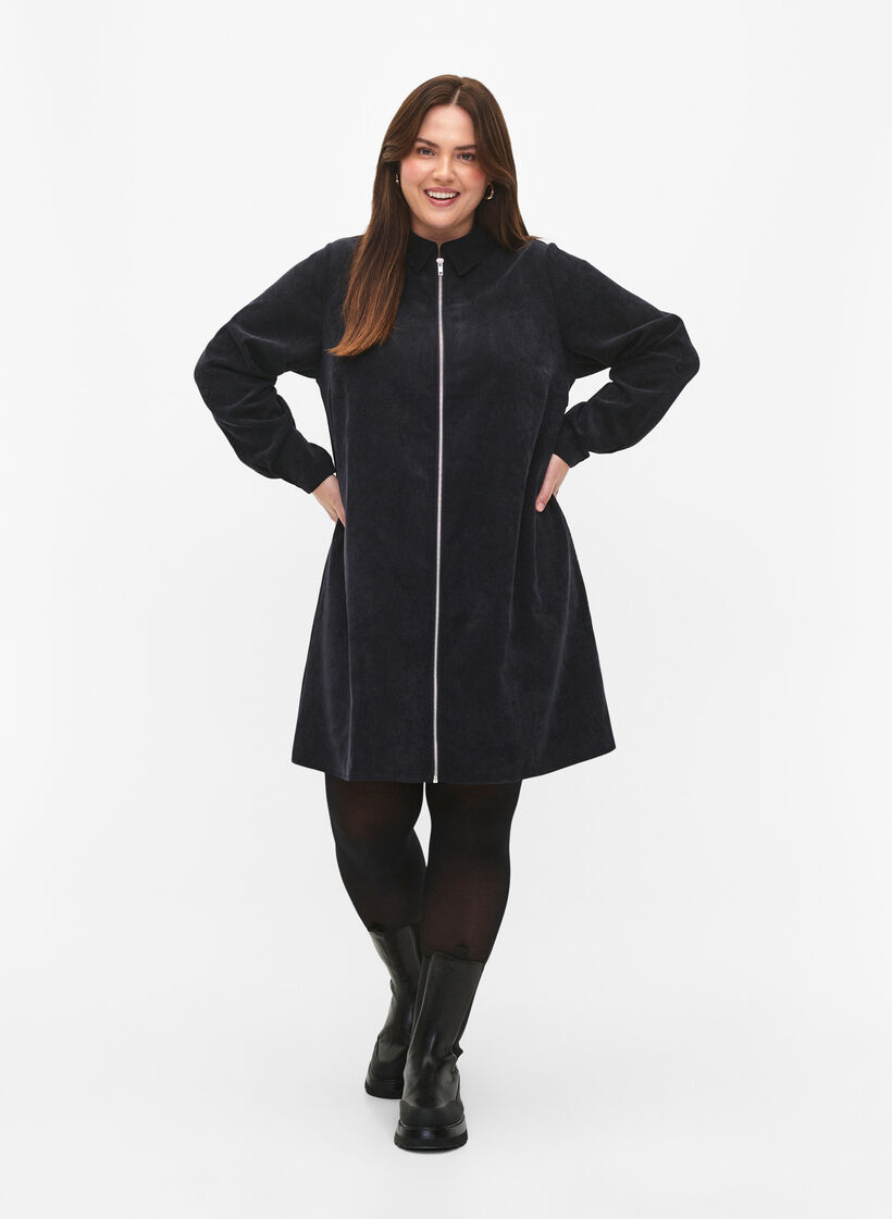 Samtkleid mit Rei&szlig;verschluss und 3/4-&Auml;rmeln, Schwarz, Model image number 1