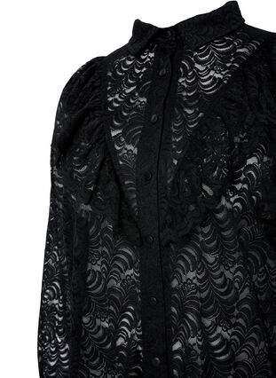 Hemdblusenkleid aus Spitze mit Rüschen, Black, Packshot image number 2