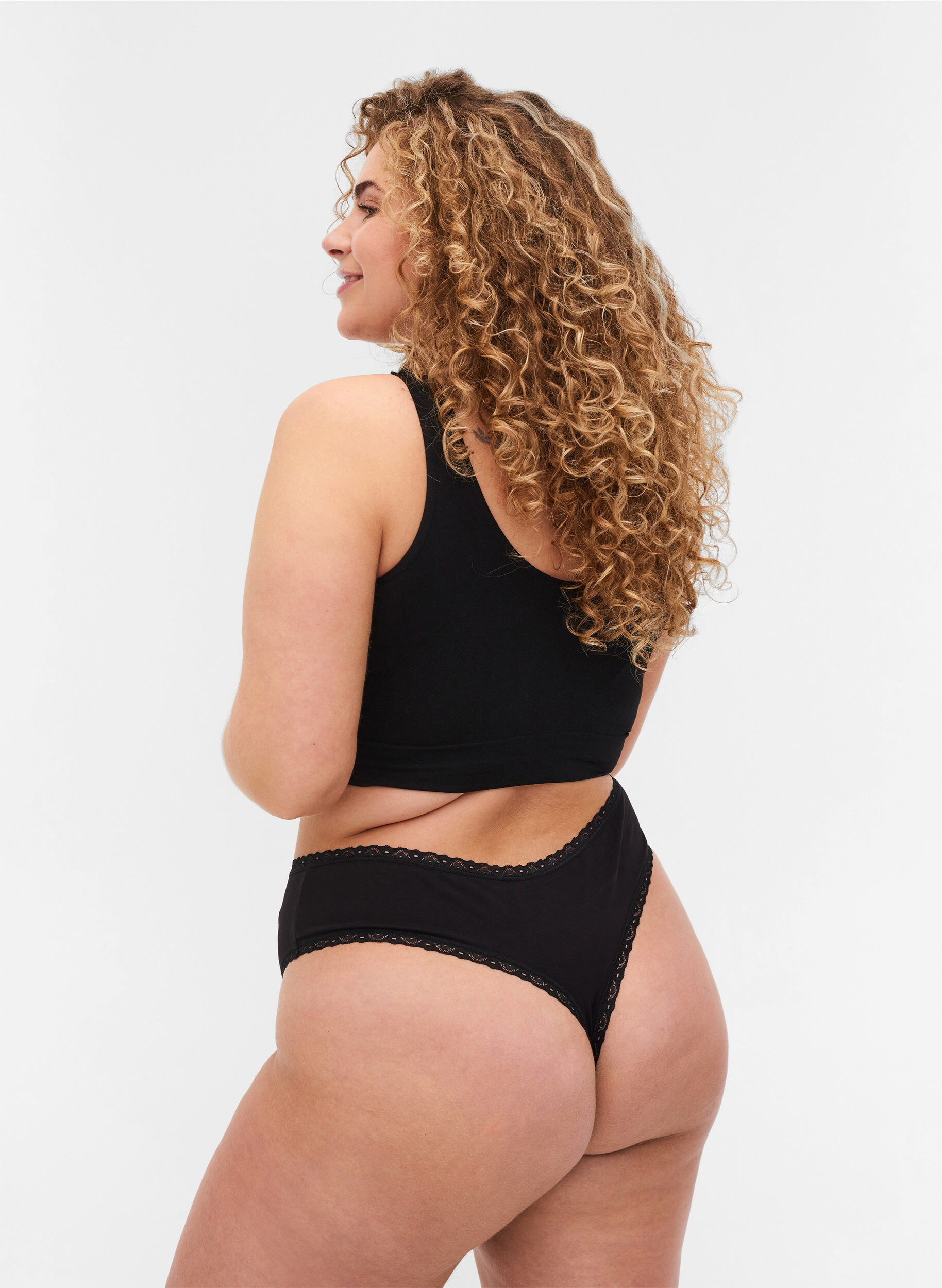 Zizzi3er-Pack Strings mit Spitze, Black, Model image number 1