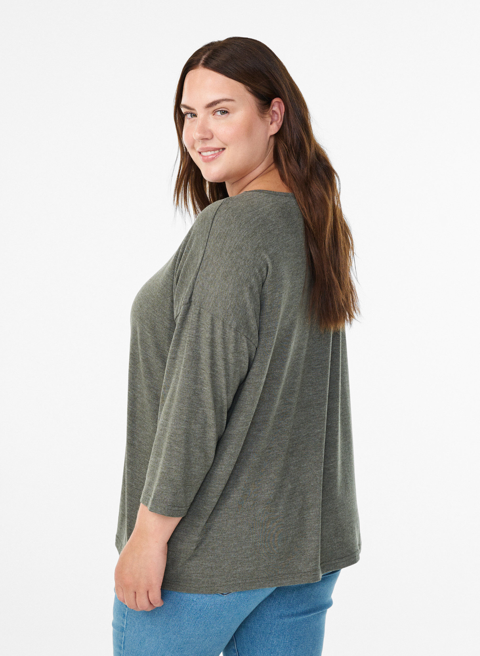 ZizziBluse aus Jersey mit 3/4-&Auml;rmeln, Gr&uuml;n, Model image number 2