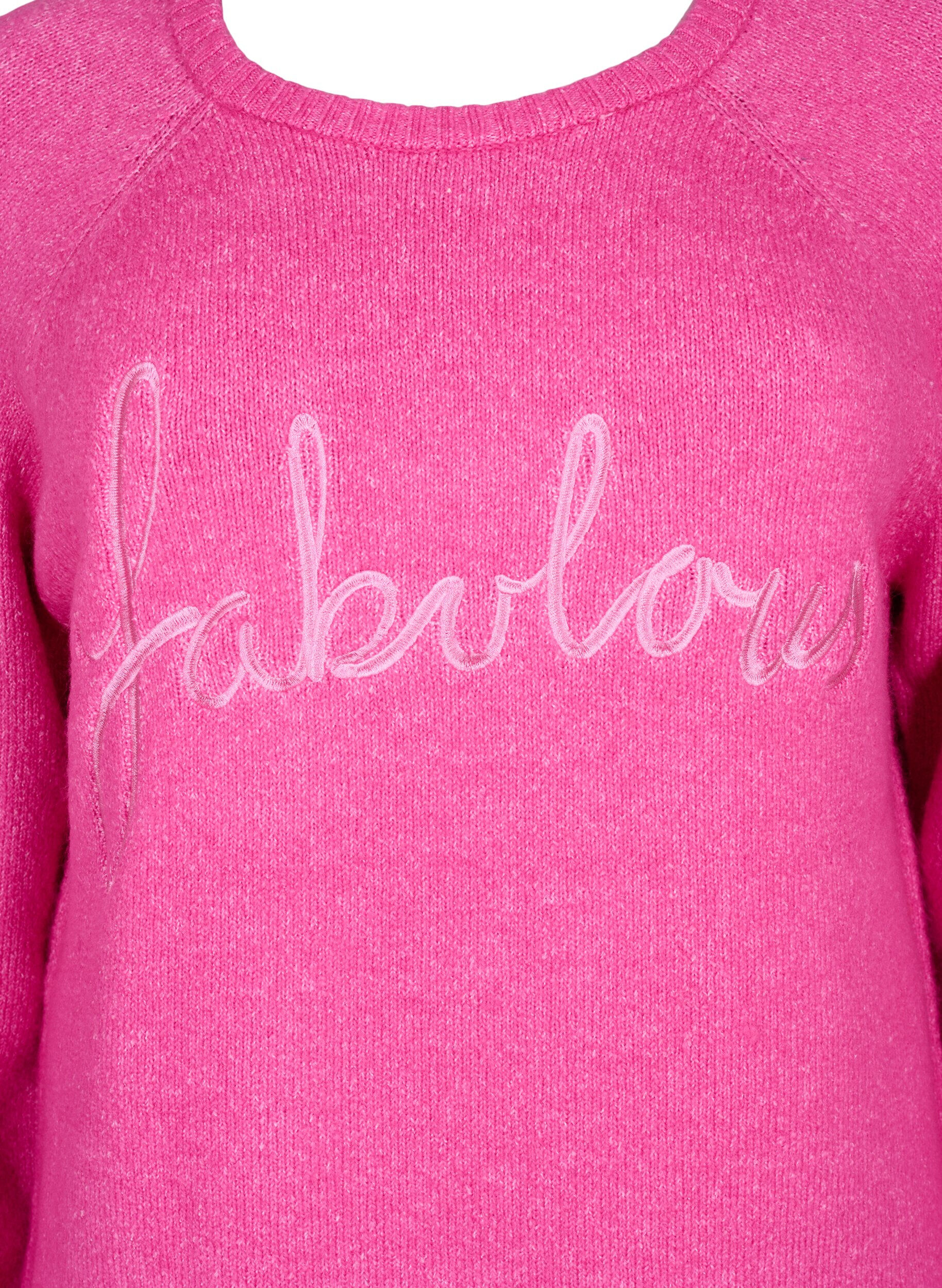 ZizziStrickpullover mit aufgesticktem Text, Raspberry Rose, Packshot image number 2