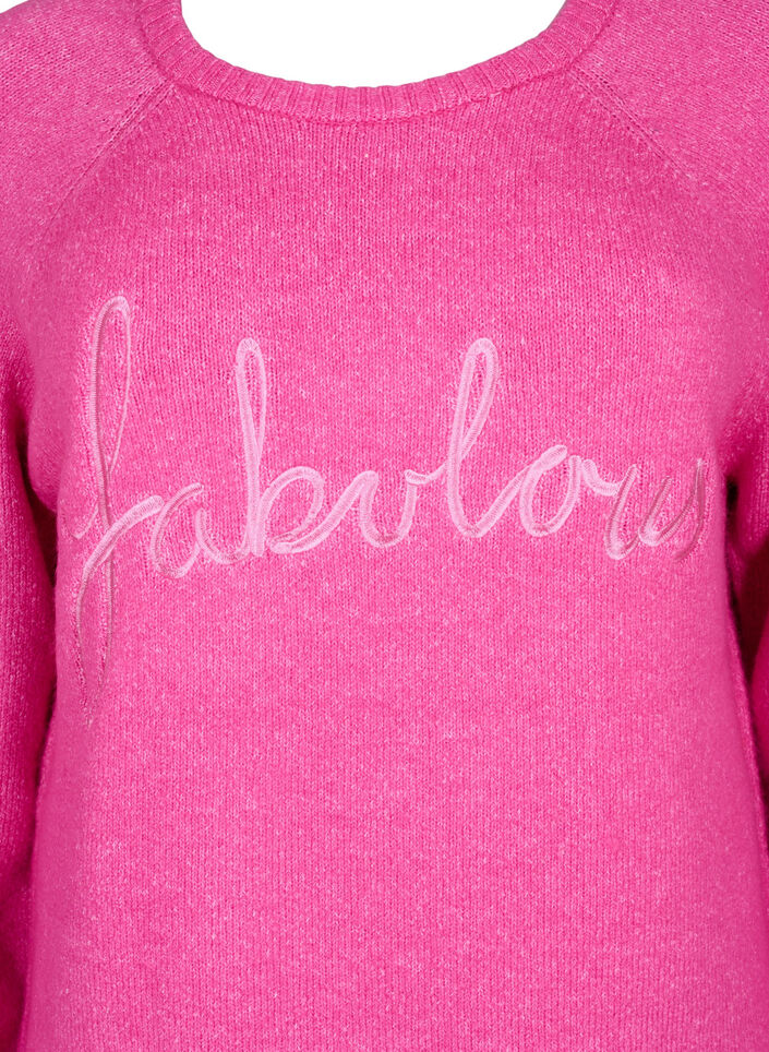 Strickpullover mit aufgesticktem Text, Raspberry Rose, Packshot image number 2