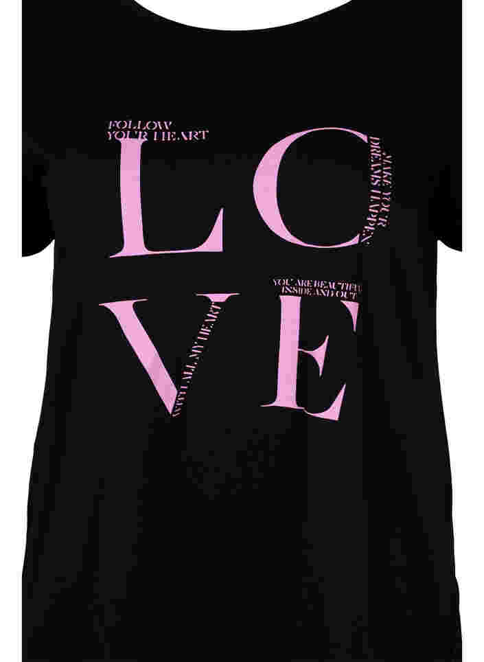 T-Shirt aus Baumwolle mit Print, Black Cyclamen LOVE, Packshot image number 2