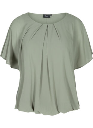 Kurze Bluse mit lockeren Meshärmeln, Agave Green, Packshot image number 0