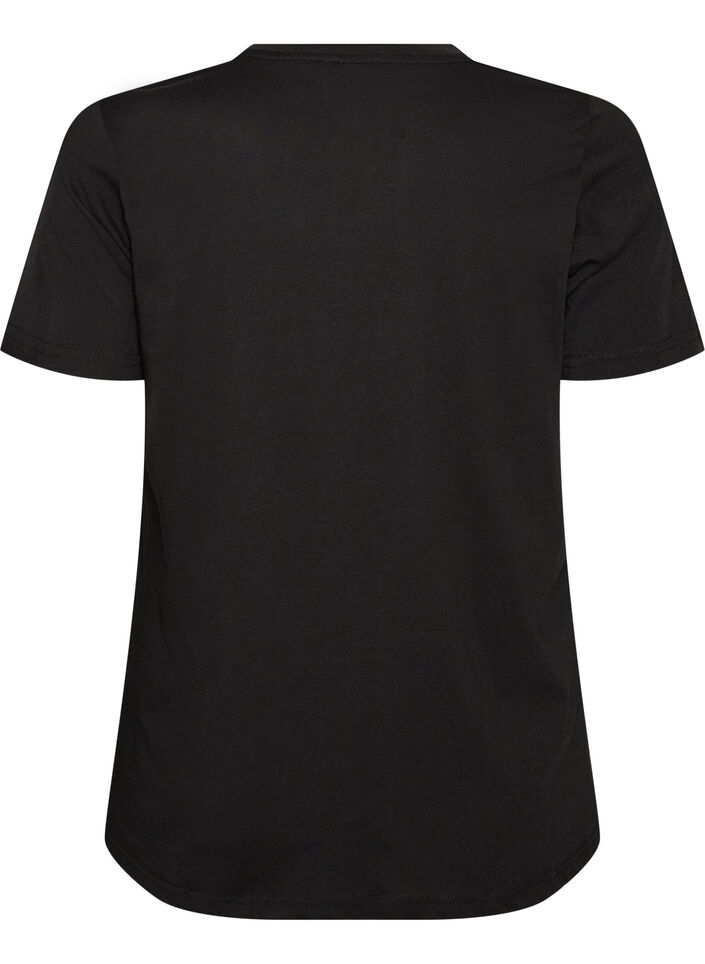 T-Shirt aus Baumwolle mit Text-Badge, Schwarz, Packshot image number 1