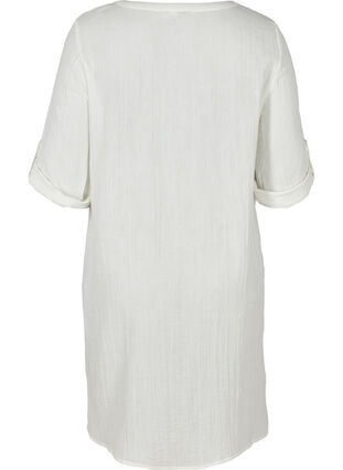 Baumwollkleid mit Knöpfen und 3/4-Ärmeln, Bright White, Packshot image number 1
