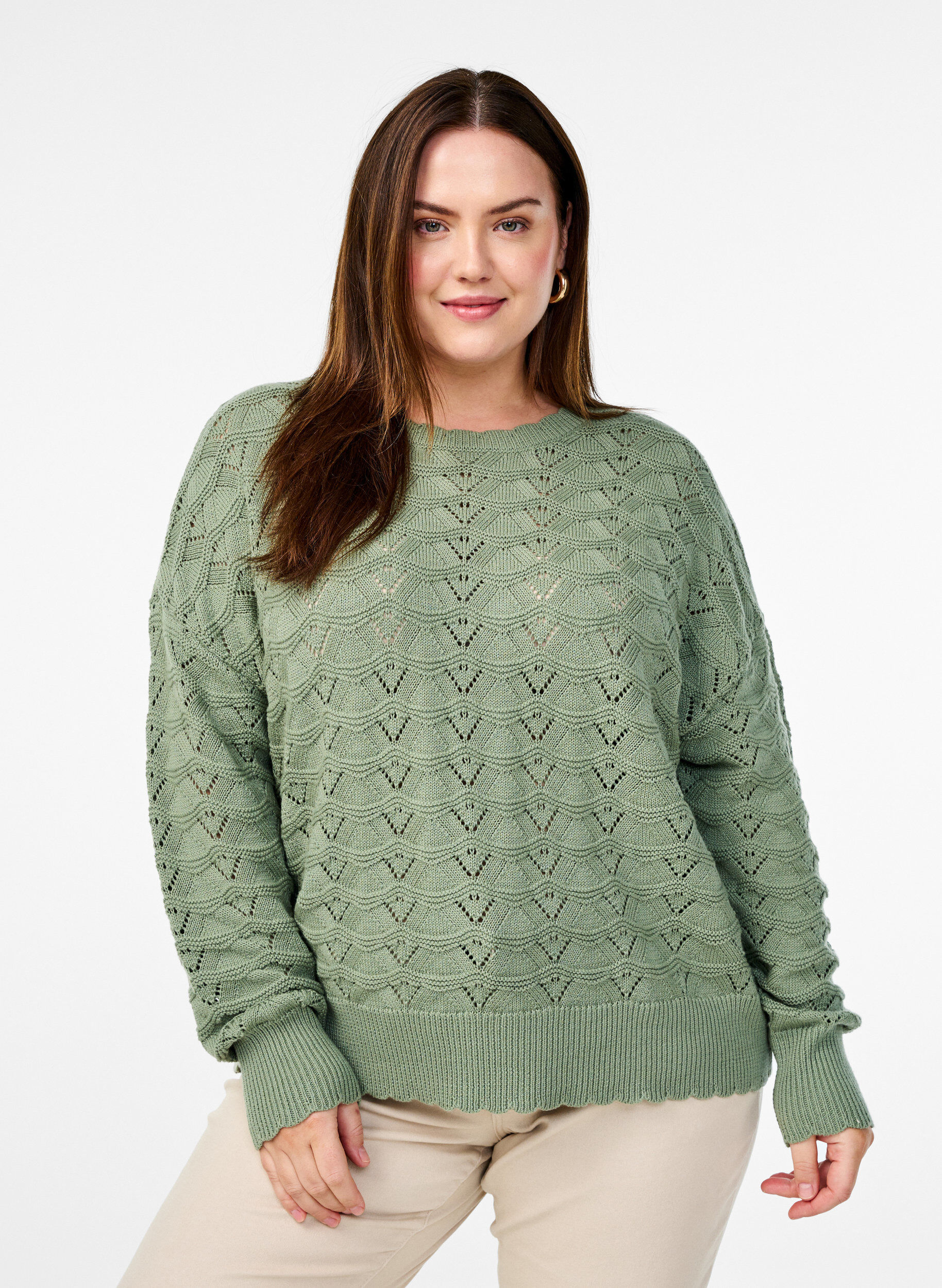 ZizziStrickbluse mit Lochmuster und langen &Auml;rmeln, Green Bay, Model image number 0