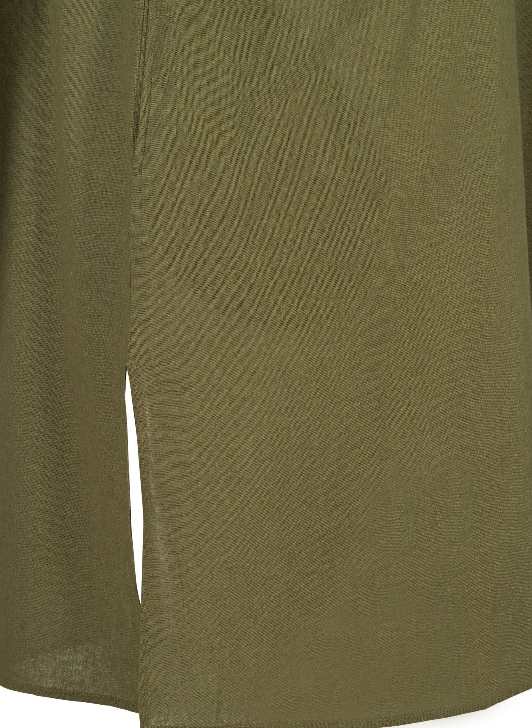 ZizziKurzarm Kleid aus Baumwollmischung mit Leinen, Ivy Green, Packshot image number 3