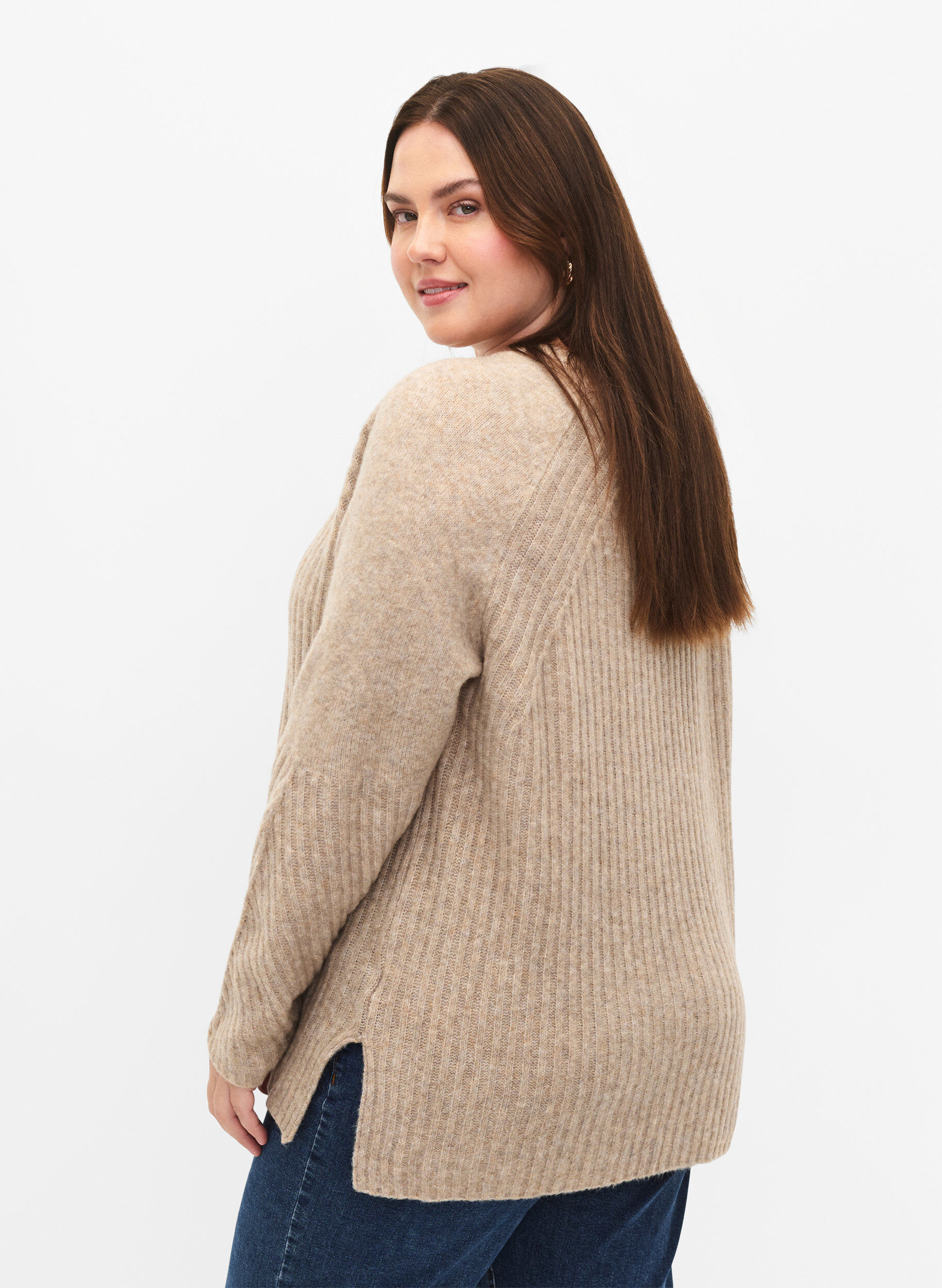 ZizziStrickpullover mit Schlitz, Simply Taupe Mel., Model image number 1
