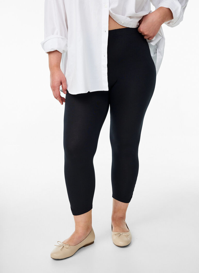 Basic 3/4-Leggings mit Rüschendetail, Schwarz, Model image number 0