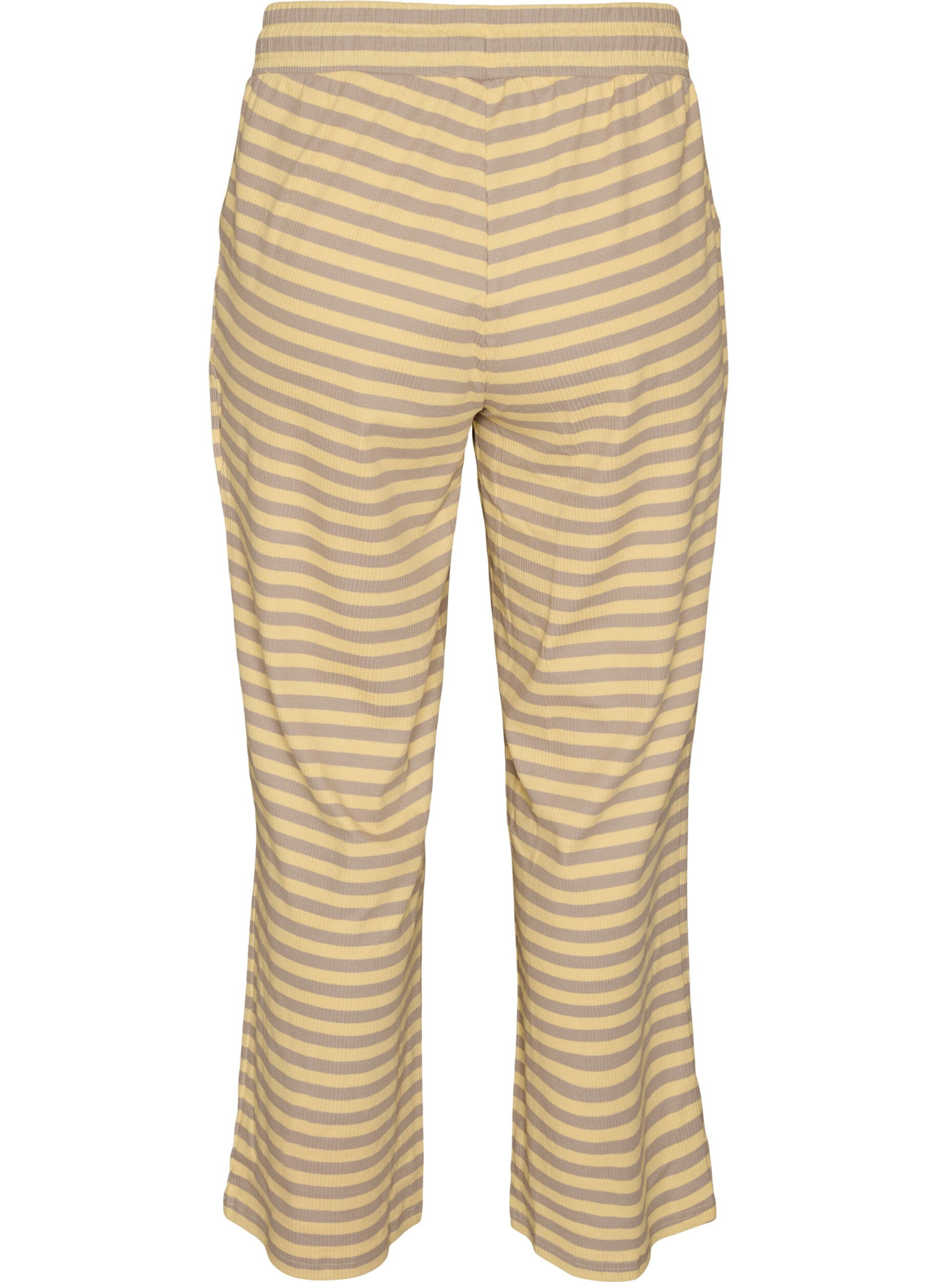 ZizziGestreifte Schlafanzughose mit hoher Taille und weiten Beinen, Gelb, Packshot image number 1