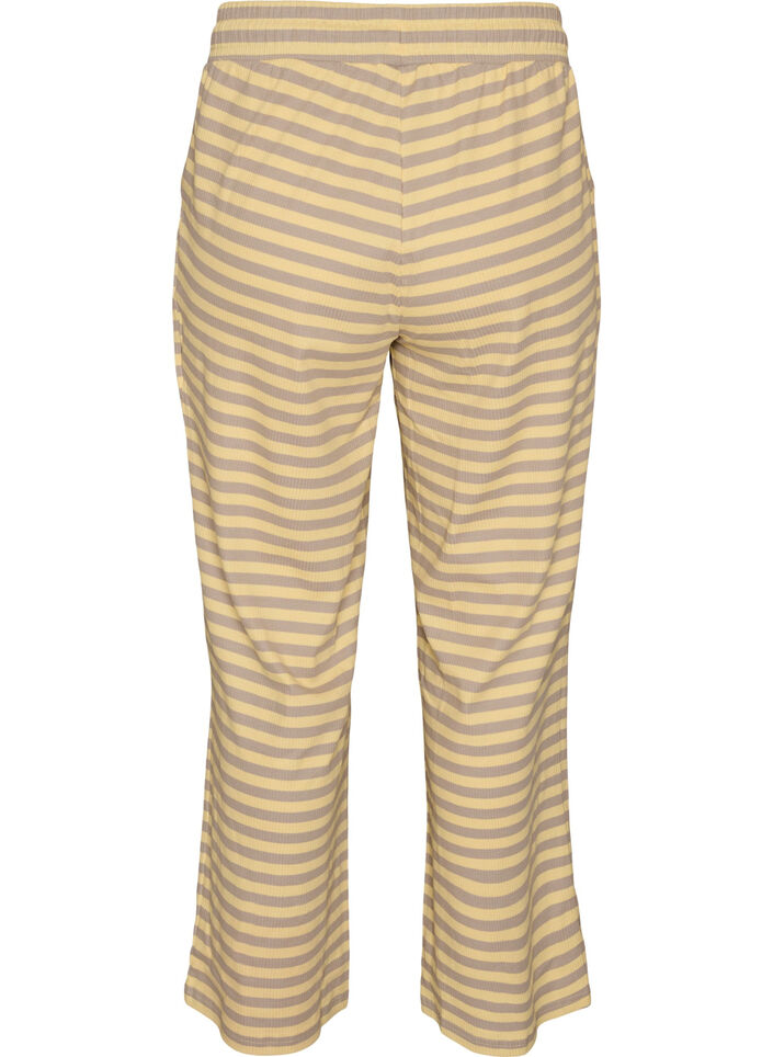 Gestreifte Schlafanzughose mit hoher Taille und weiten Beinen, Gelb, Packshot image number 1