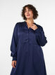 Satinkleid mit langen &Auml;rmeln und V-Ausschnitt, Blau, Model image number 2