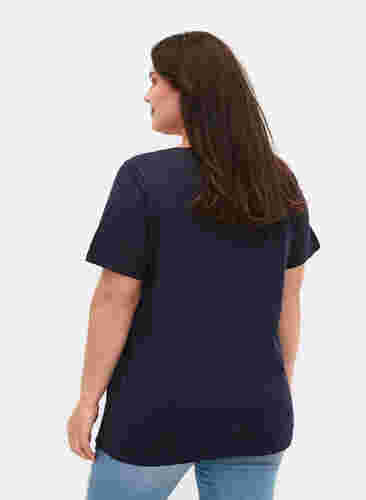 T-Shirt aus Baumwolle mit Broderi anglaise, Navy Blazer, Model image number 1