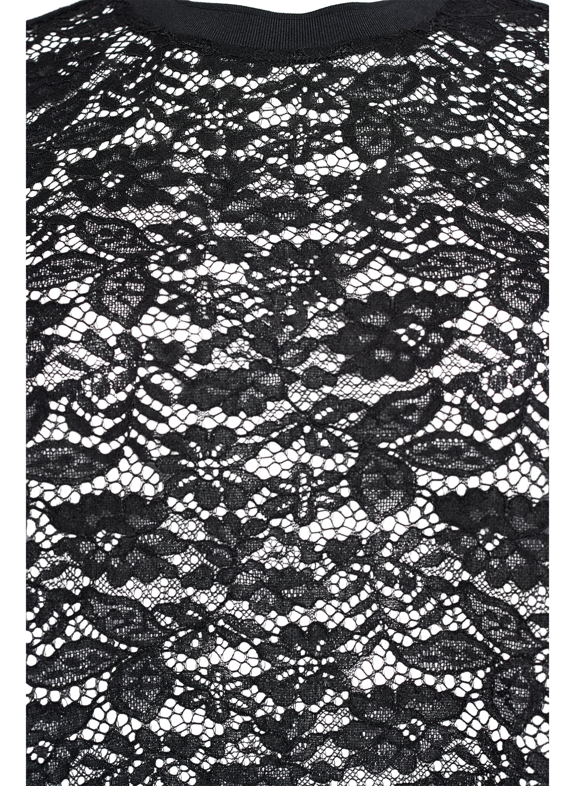 ZizziBluse aus Spitze mit kurzen &Auml;rmeln und Rundhalsausschnitt, Schwarz, Packshot image number 2