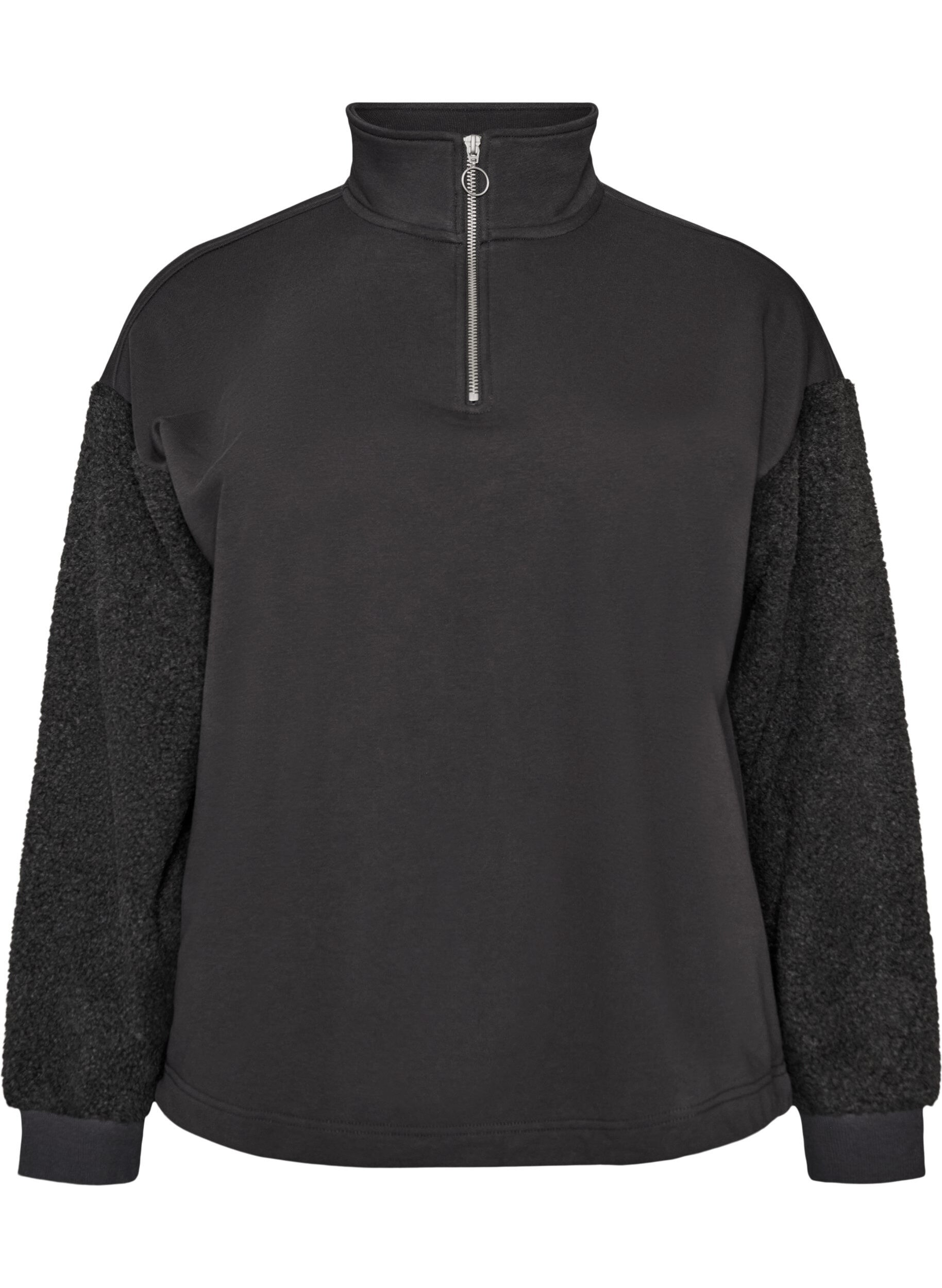 Sweatshirt mit Teddy-&Auml;rmeln und hohem Kragen