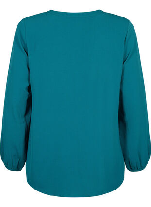 Unifarbene Bluse mit V-Ausschnitt, Deep Teal, Packshot image number 1