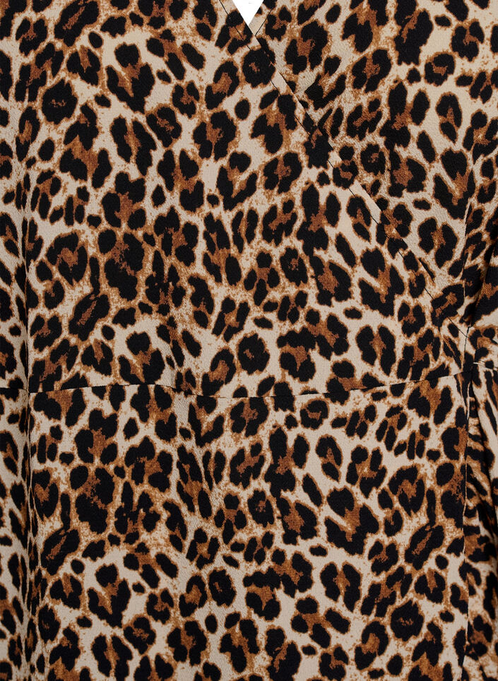 Geblümtes Wickelkleid mit kurzen Ärmeln, Braun, Packshot image number 2