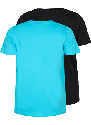 2er-Pack basic T-Shirts aus Baumwolle, Blue Atoll / Black, Packshot image number 1