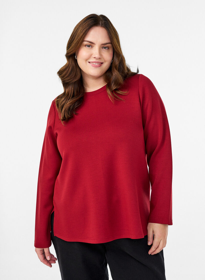 Bluse aus Jersey mit Rundhalsausschnitt, Rot, Model image number 0