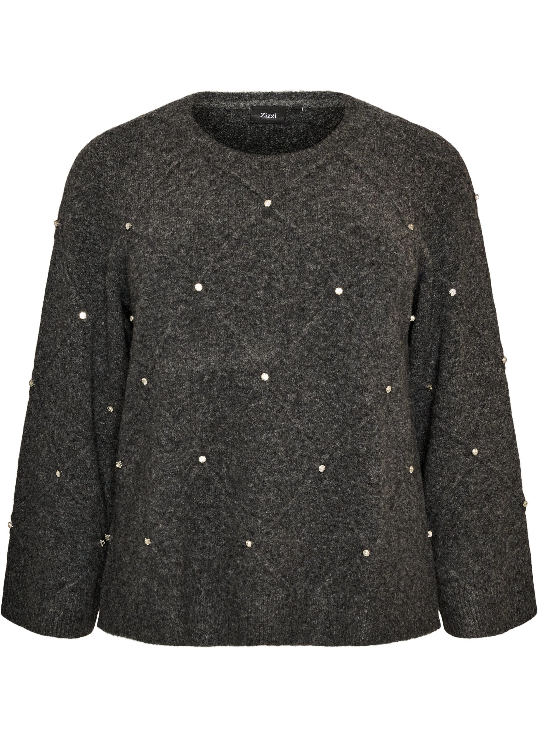 Bluse aus Strick mit Strasssteinen und Rautenmuster