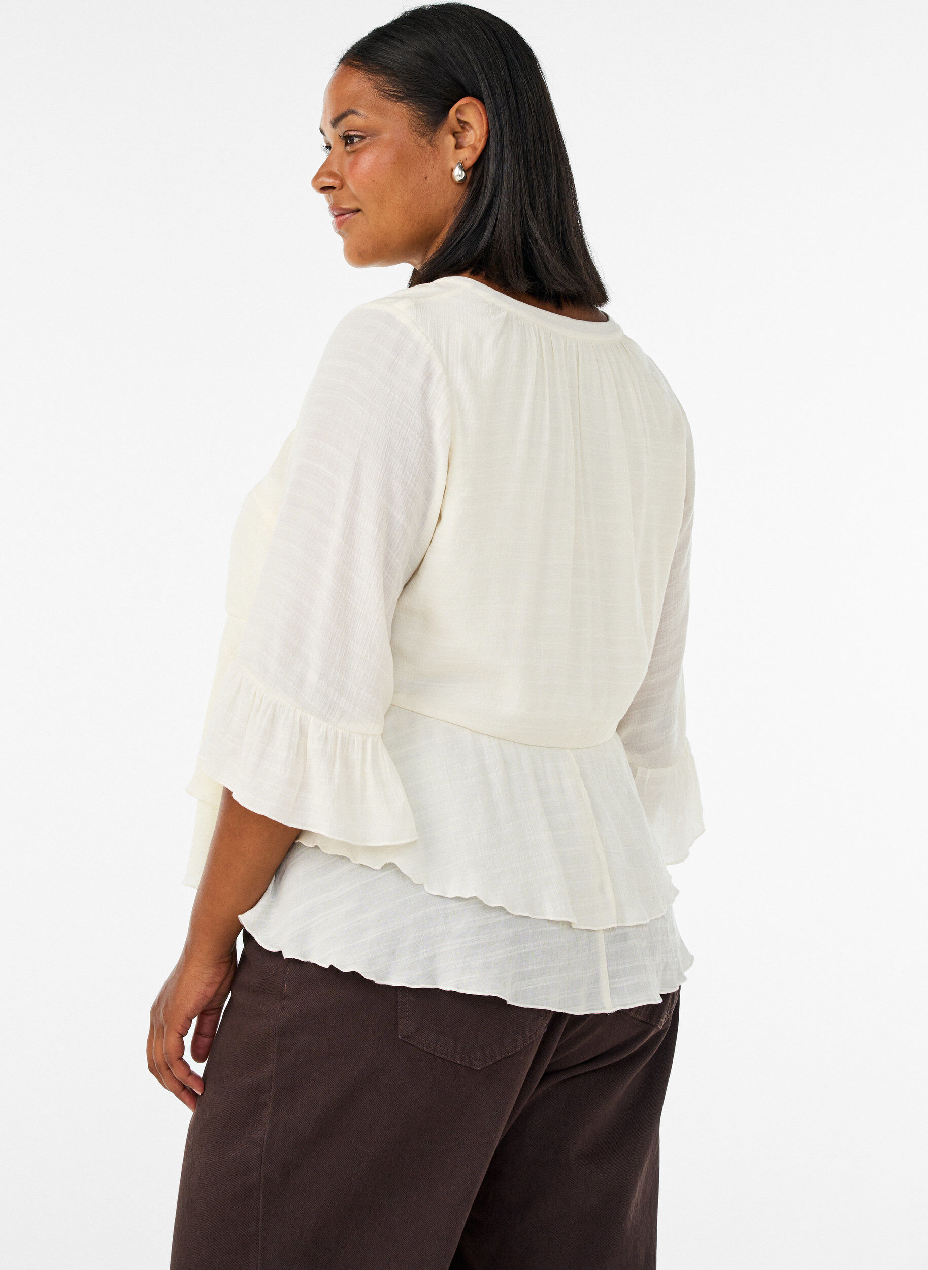 ZizziBluse mit 3/4-&Auml;rmeln und R&uuml;schendetails, Vanille, Model image number 3