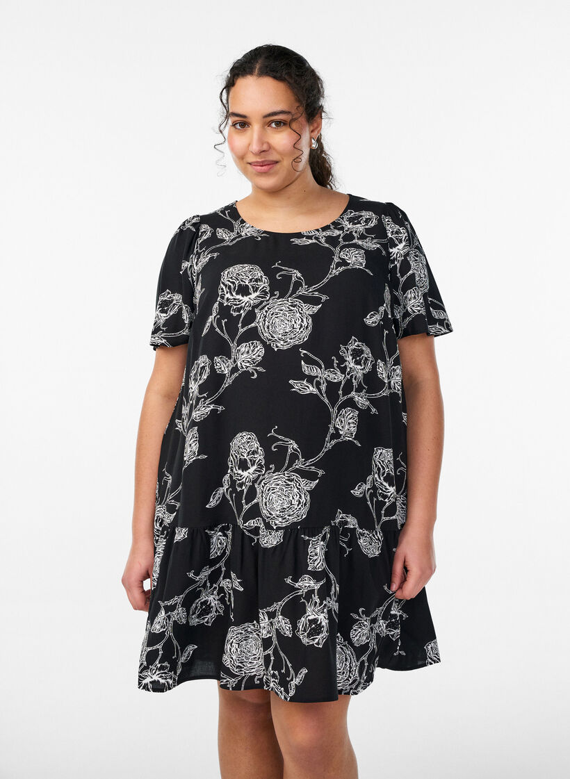 Kleid aus Viskose mit Schnittlinie, Schwarz, Model image number 0