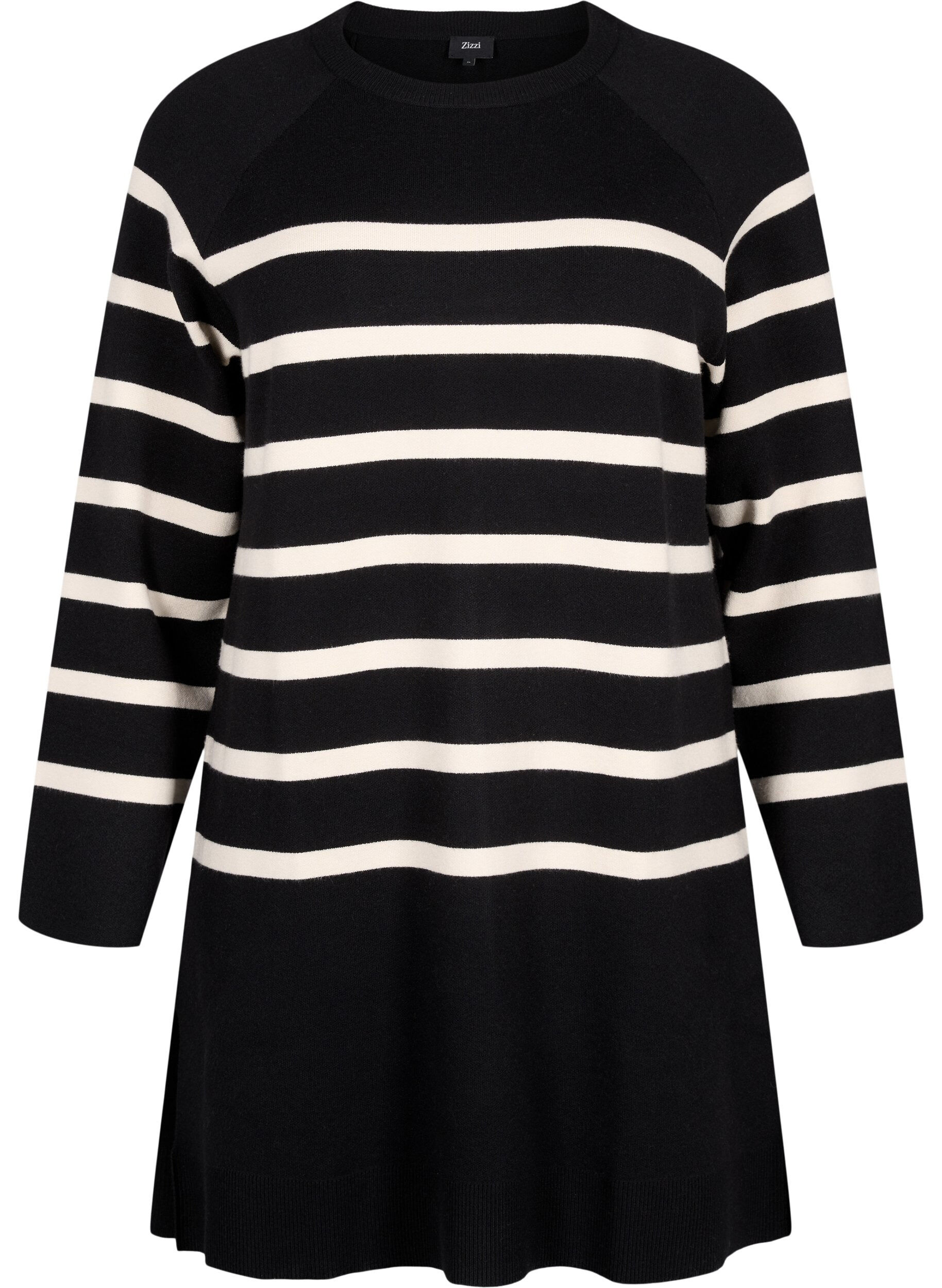 ZizziStrickkleid mit Rundhalsausschnitt und Schlitz, Schwarz, Packshot image number 0