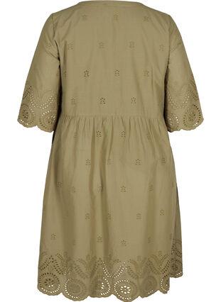 Kurzarm Kleid aus Baumwolle mit Lochstickerei, Aloe, Packshot image number 1
