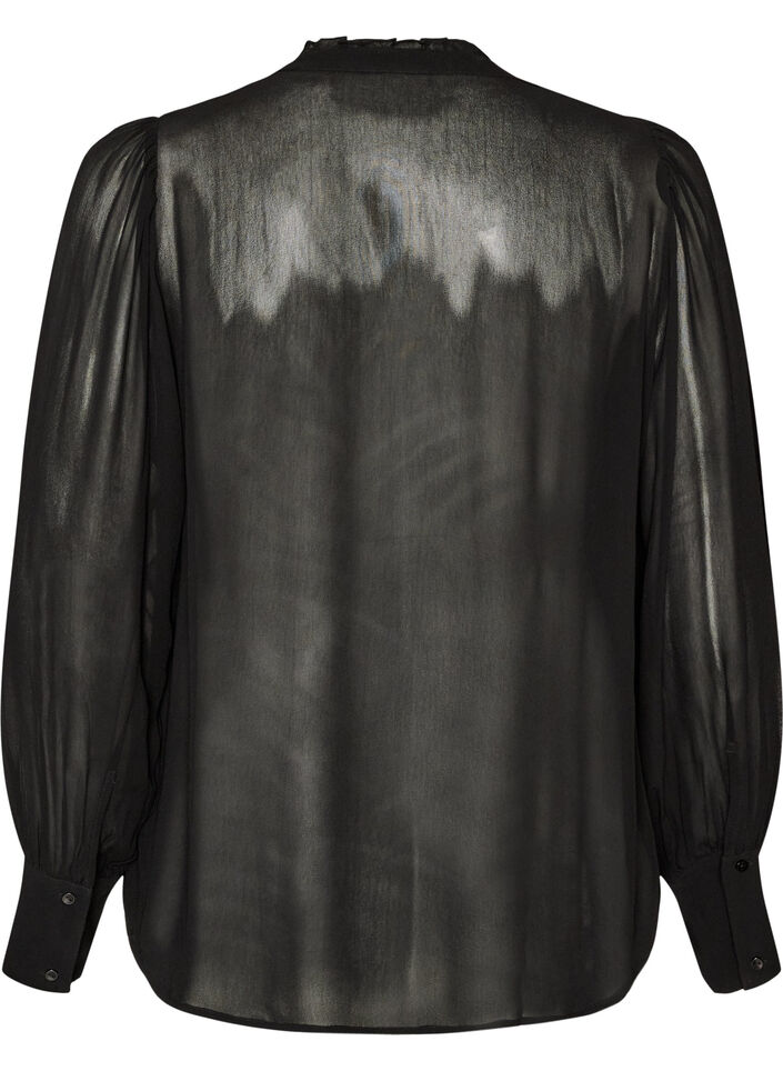 Bluse aus Viskose mit R&uuml;schenkragen, Schwarz, Packshot image number 1