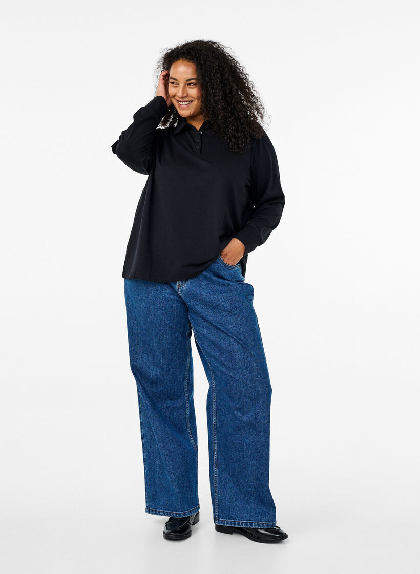 Langärmliges Poloshirt, Schwarz, Model image number 1