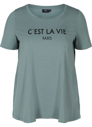 Kurzarm T-Shirt aus Baumwolle mit Aufdruck, Balsam Green PARIS, Packshot image number 0