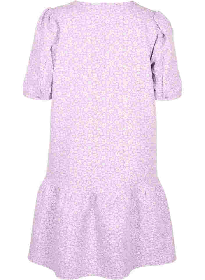 Kurzärmeliges Kleid mit V-Ausschnitt und floraler Textur, Regal Orchid , Packshot image number 1