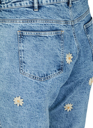 Mille Mom Fit Jeans mit Blumen, Blue denim w. flower, Packshot image number 3