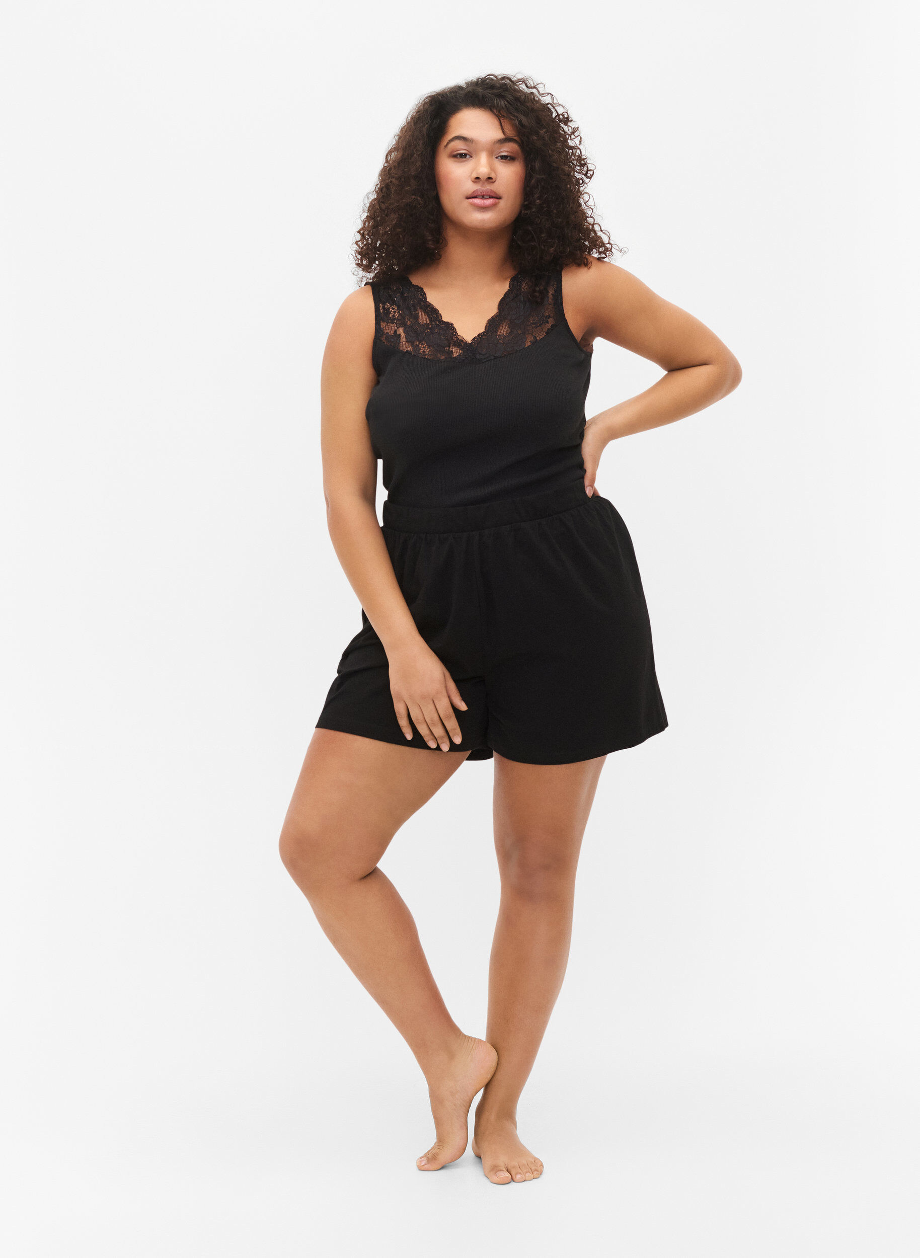 ZizziLockere Pyjamahose aus Baumwollmischung, Schwarz, Model image number 1