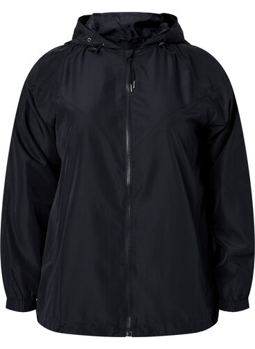 Kurze Jacke mit Kapuze und verstellbarer Saum, Black, Packshot image number 0