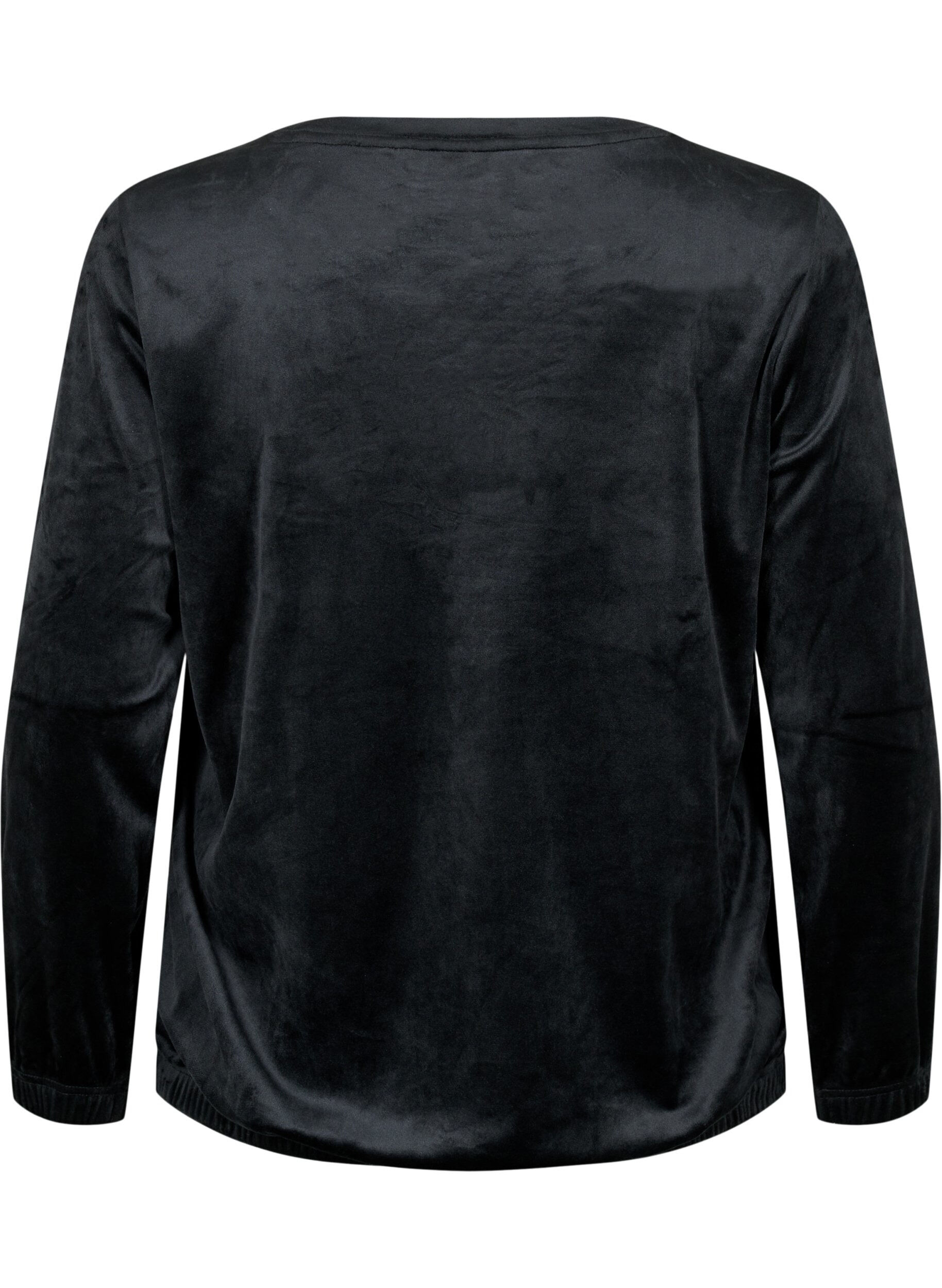 ZizziVeloursbluse mit aufgesticktem Text, Black, Packshot image number 1