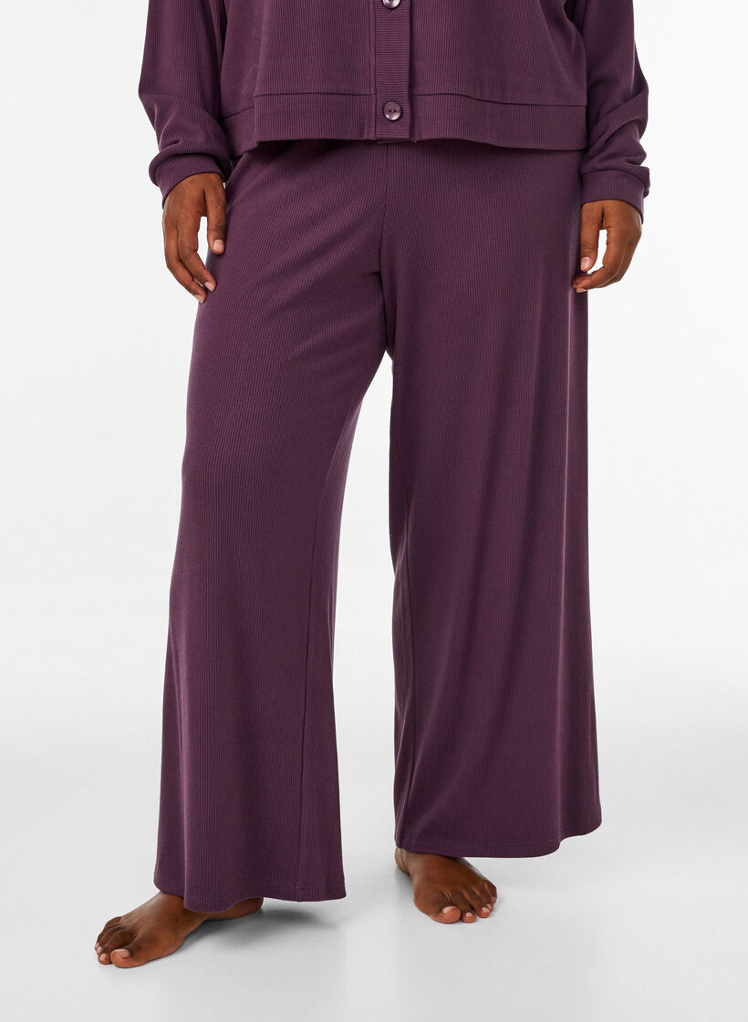 Hose aus geripptem Jersey mit weiten Beinen, Lila, Model image number 0