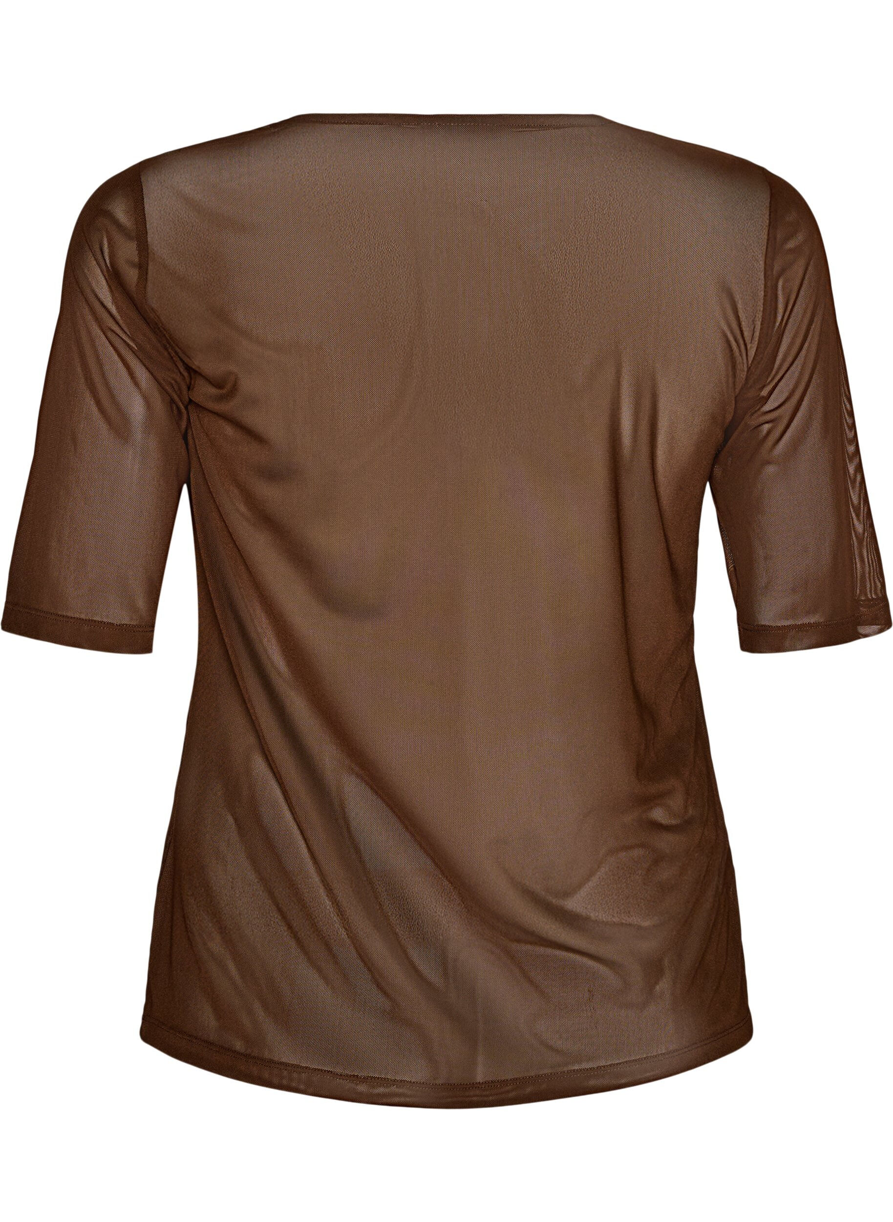 ZizziTop aus Mesh mit kurzen &Auml;rmeln und Rundhalsausschnitt, Braun, Packshot image number 1
