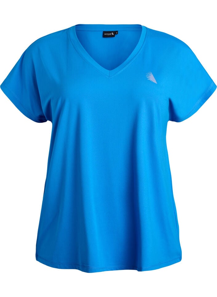 Lockeres Trainings-T-Shirt mit V-Ausschnitt, Blau, Packshot image number 0