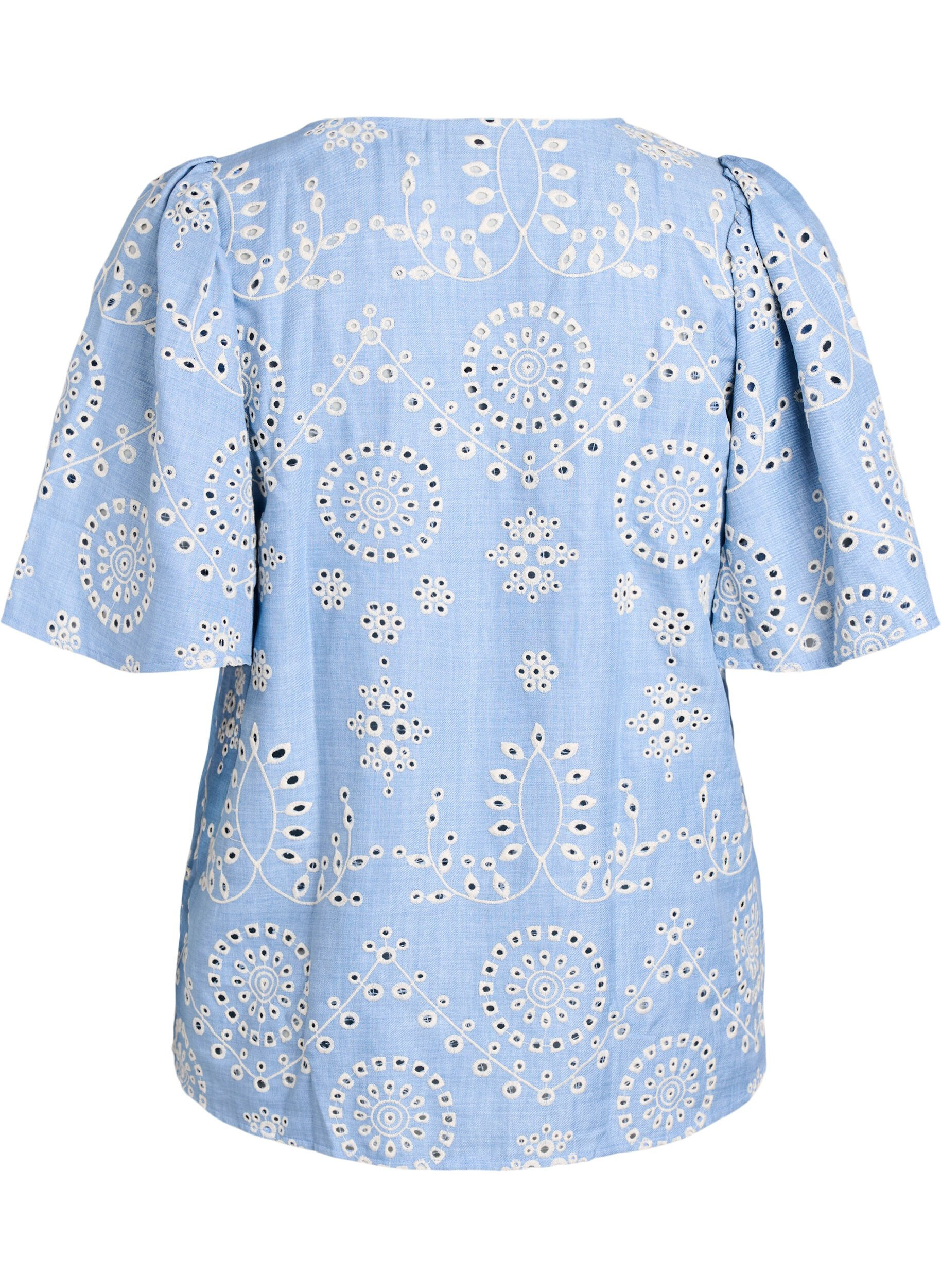 ZizziBluse mit Broderie-Anglaise und kurzen Puff&auml;rmeln, Blau, Packshot image number 1