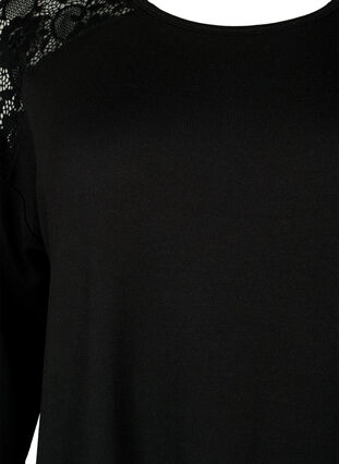 Bluse mit 3/4-Ärmeln und Spitzendetail, Black, Packshot image number 2