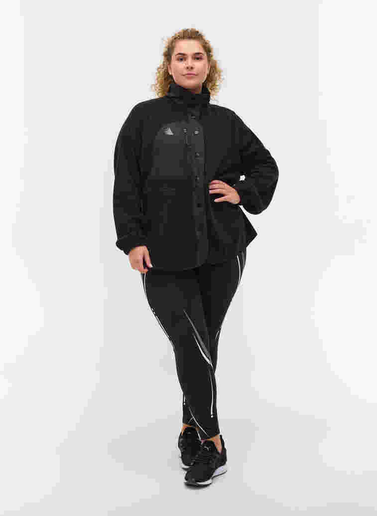 Sportjacke aus Fleece mit hohem Kragen und Taschen, Black, Model image number 3
