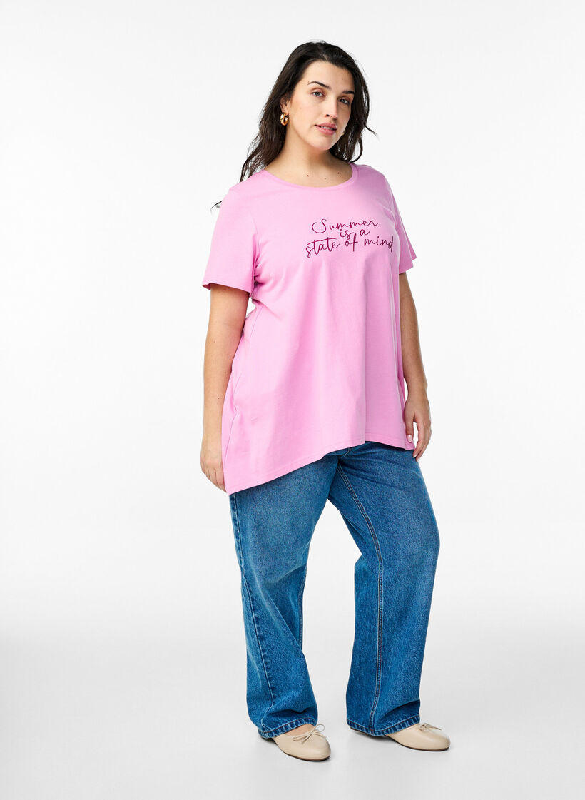 T-Shirt mit Rundhalsausschnitt und A-Linie, Pink, Model image number 1