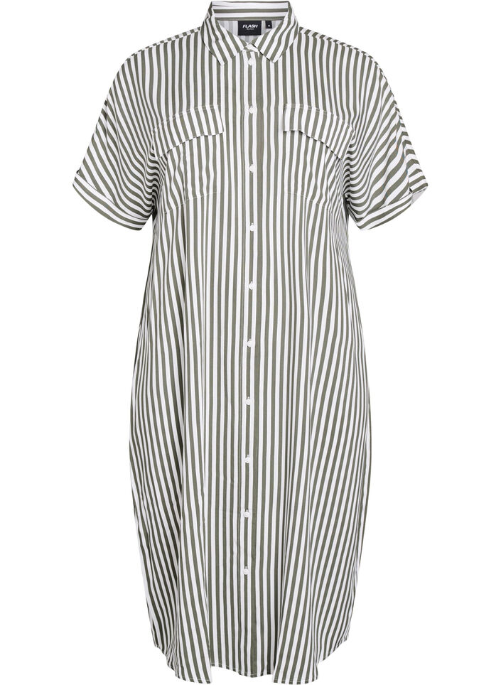 Langes Hemdkleid mit kurzen &Auml;rmeln, Gr&uuml;n, Packshot image number 0