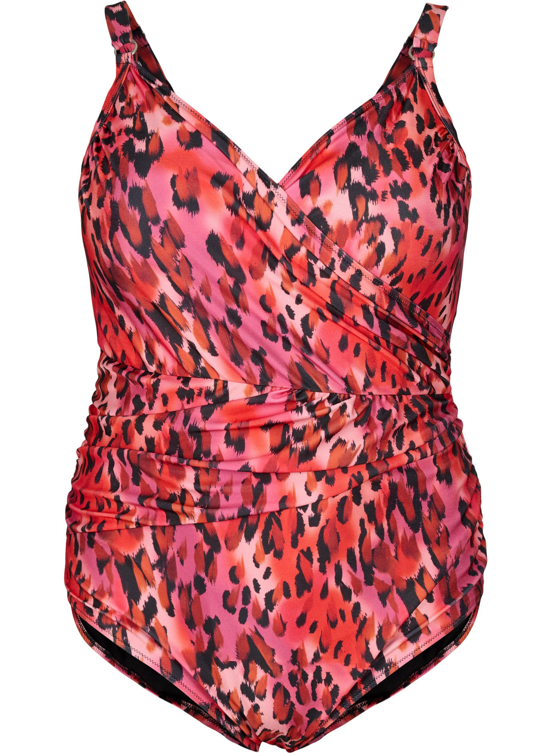ZizziBadeanzug mit Print und Wickeleffekt, Red Leopard AOP, Packshot image number 0